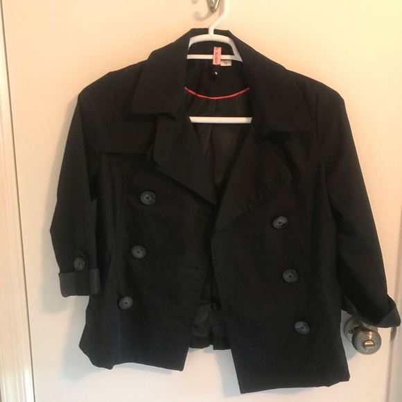 H&M blk dble breasted trench coat 3/4 sleeve - Picture 2 of 3